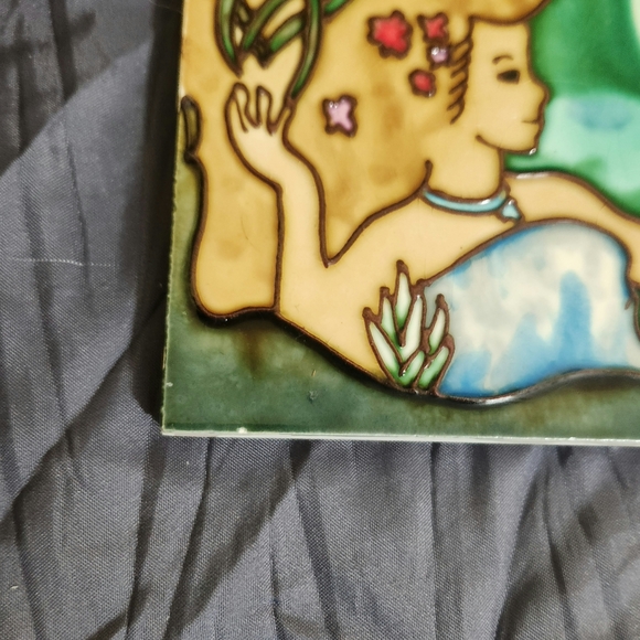 Art Nouveau Style Ceramic Tile with Mermaid and Nature Design - Picture 4 of 6